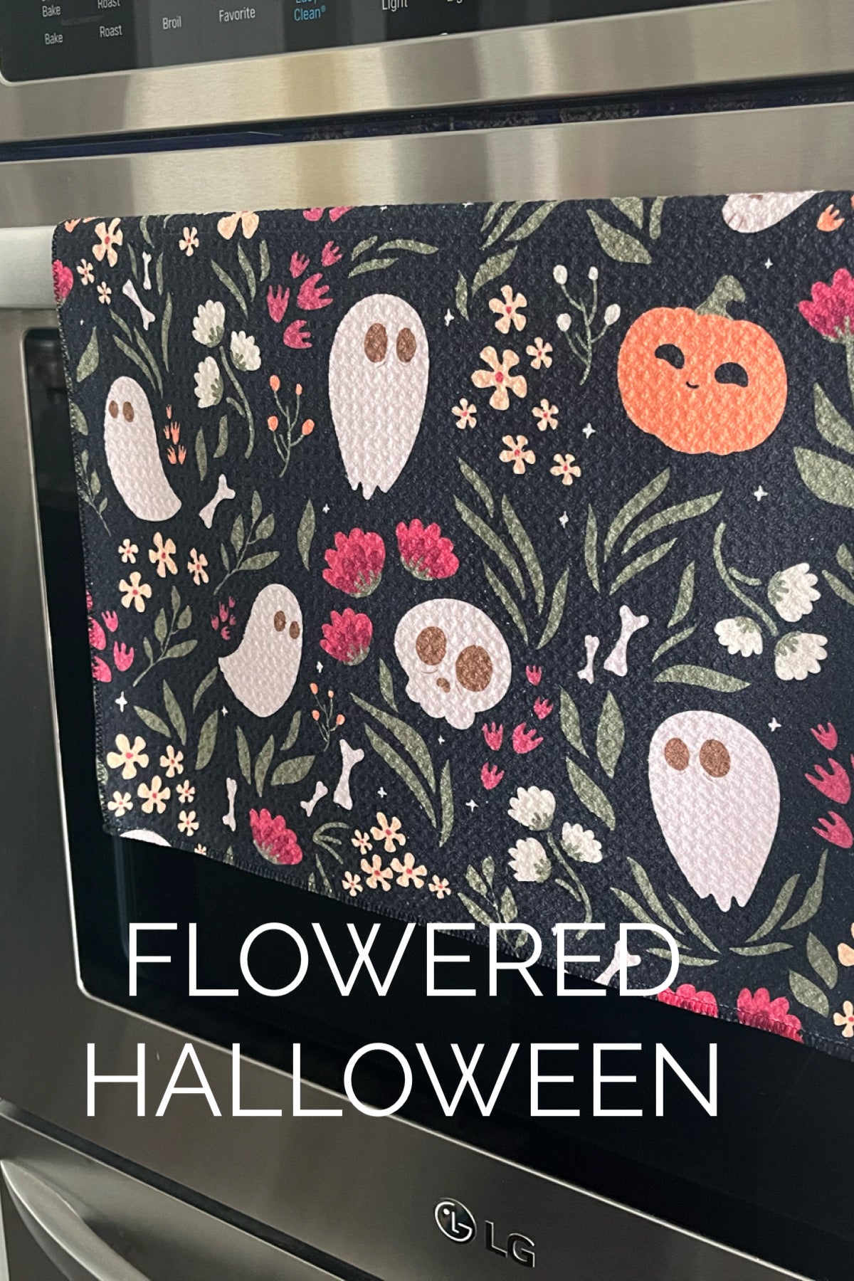 Flowered Halloween Kitchen Towel