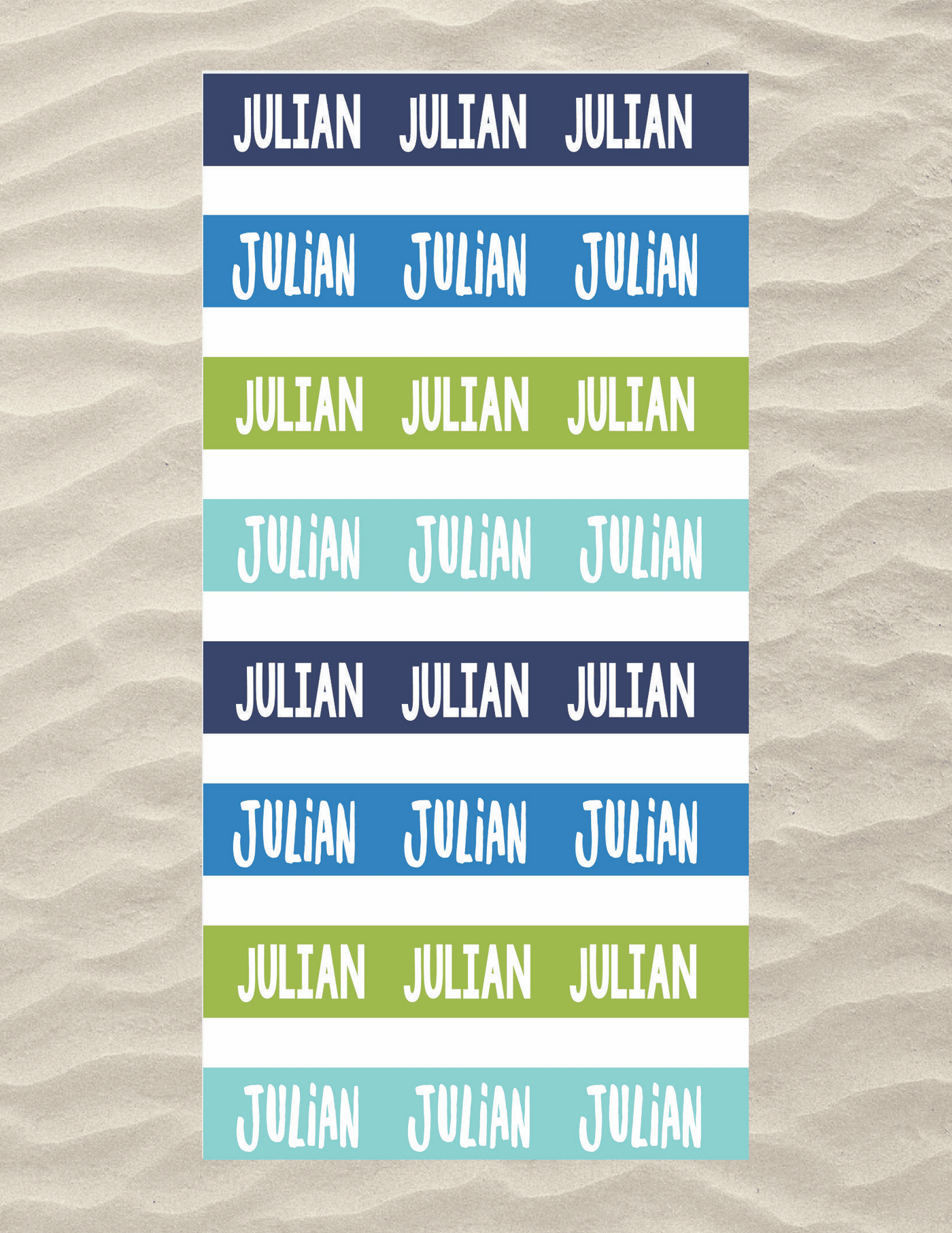 Blue Stripe Name Repeat Beach Towel